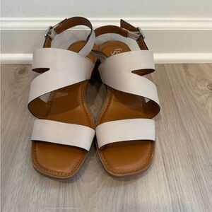 Franco Sarto Leather Block Heel Sandals Size 8 Gray Beige Neutral